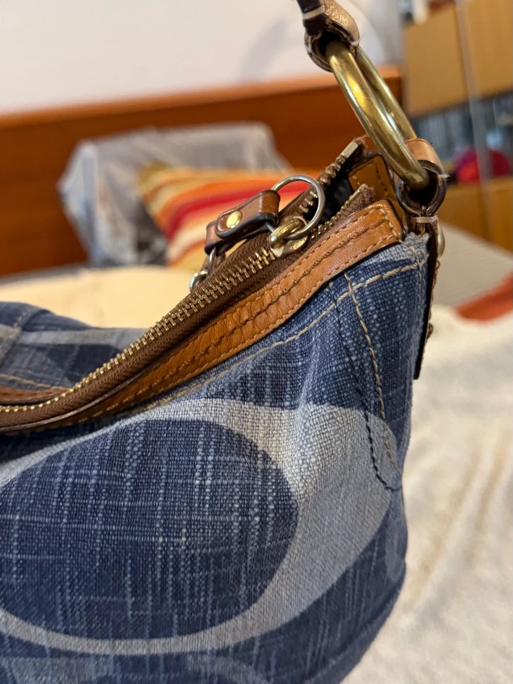 Coach Denim Signature Hobo Shoulder Bag in Blue Denim